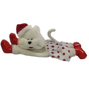 Vtg Doze Clothes Sweet Stuff Plush White Santa Cat Zippered Pouch 1994 17"